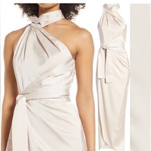 Altered Elle Zeitoune Grace Halter Neck Satin Wrap Dress
